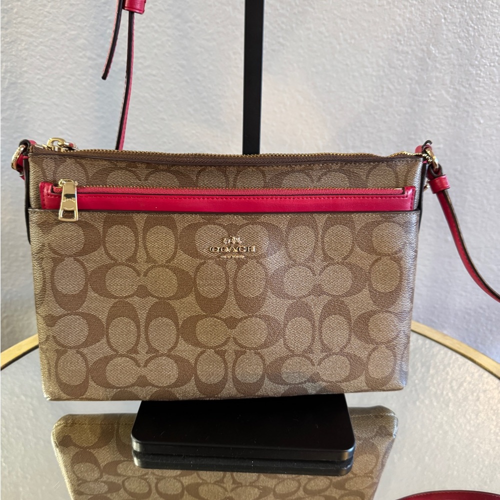 Coach Signature Khaki Chalk Pop Canvas Crossbody Bag with Pouch